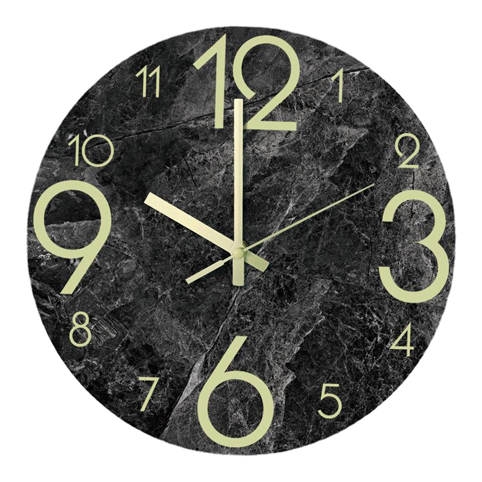 Bothyi - Reloj De Pared Silencioso Con Brillo Luminoso De 12 Pulgadas, Reloj De Noche Silencioso De Cuarzo Oscuro Para Dormitorio, Negro