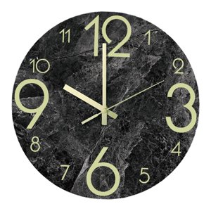 Bothyi - Reloj De Pared Silencioso Con Brillo Luminoso De 12 Pulgadas, Reloj De Noche Silencioso De Cuarzo Oscuro Para Dormitorio, Negro