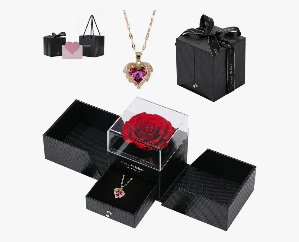 Riqui - Rosa Eterna Y Collar De Corazón