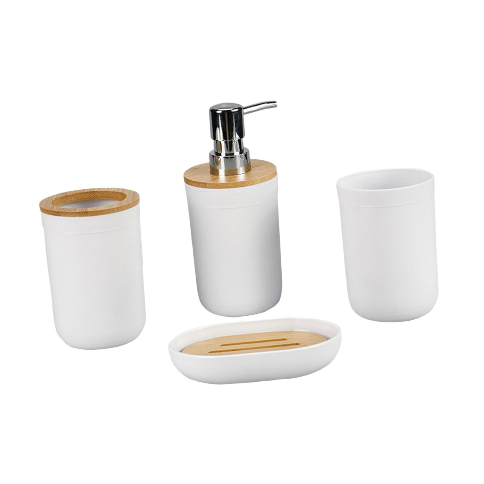 Magideal - Juego De 4 Accesorios De Baño, Juego Completo De Accesorios De Baño, Decoración De Baño, Dispensador De Jabón Multiusos, Bandeja De Jabón Para Tocador Blanco