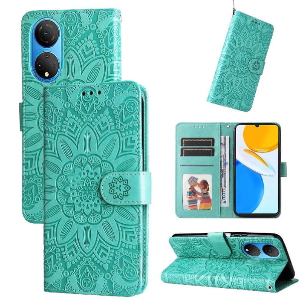 Funda tipo cartera FOXDOCK para Honor X7 , diseño girasol en relieve, cuero PU, cierre magnético, soporte y tarjetero