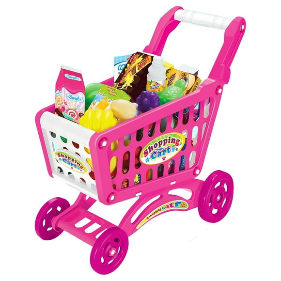 Carrito Supermercado Para Niños 56 Piezas Rosado Accesorios