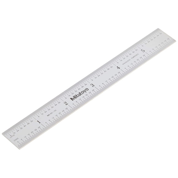 Regla de acero Mitutoyo 182-105, 6 x 150 mm, con múltiples graduaciones