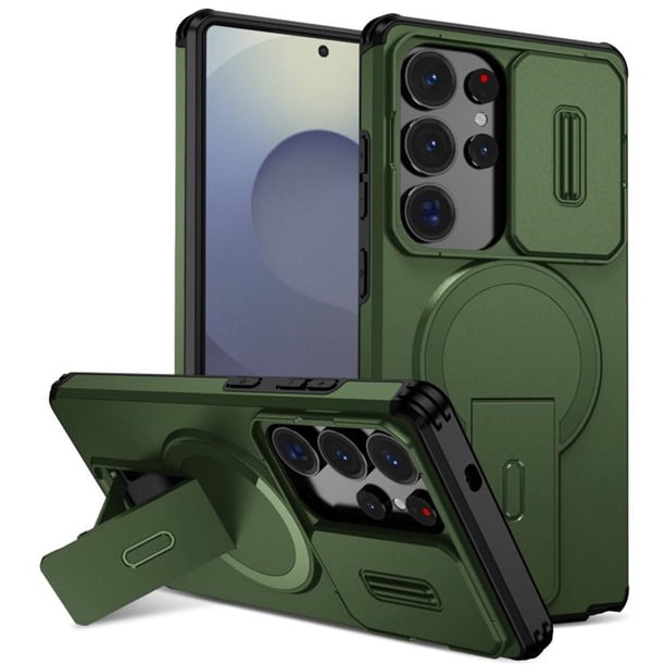 Funda para Samsung Galaxy S25 Ultra 5G 6.9" con Soporte Plegable Invisible, Carga Inalámbrica Magnética MagSafe, Carcasa Deslizante para Cámara, a Prueba de Golpes y Caídas, Funda Protectora Resisten