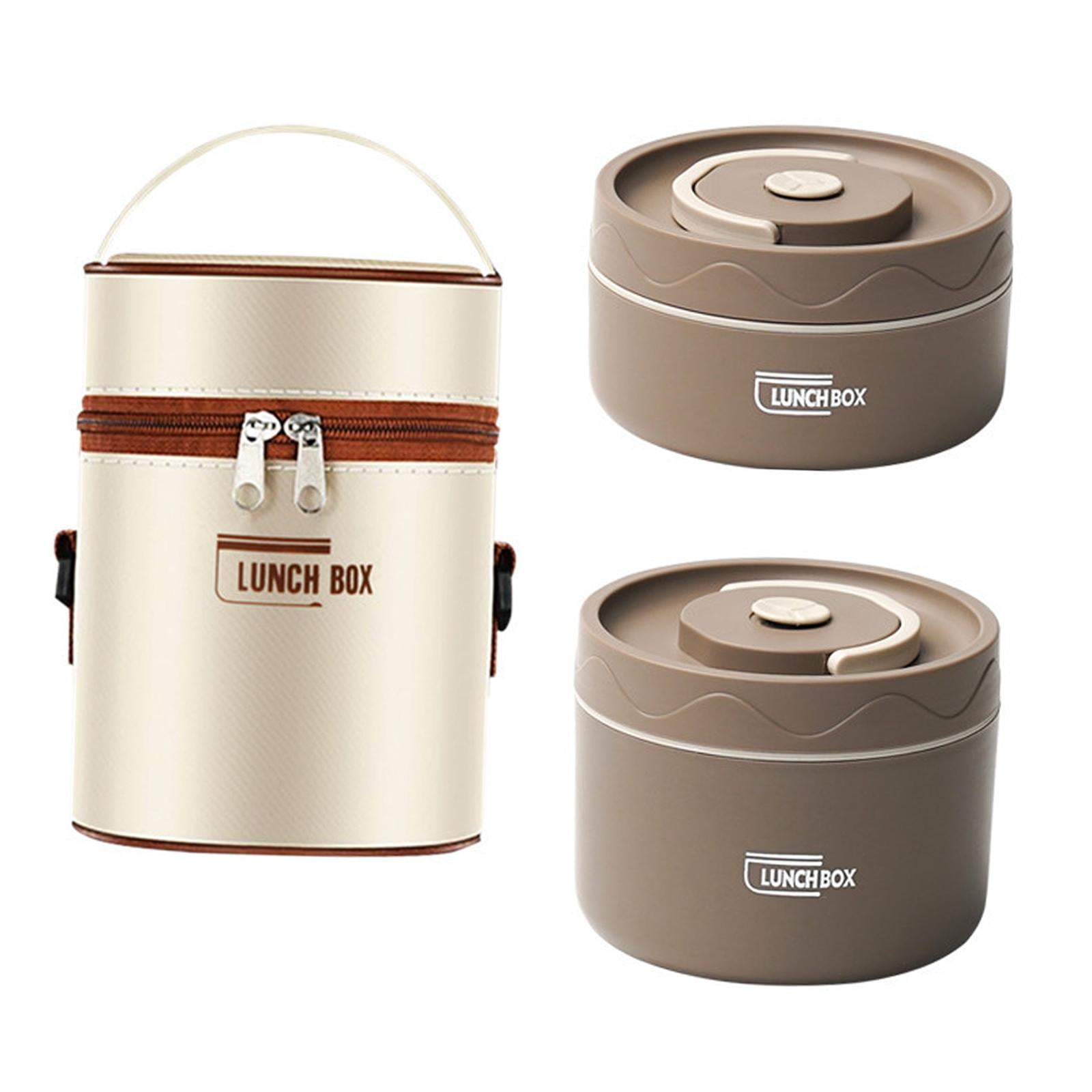 Bothyi - 2x Lonchera Aislada Lonchera Redonda Bento Box Para Senderismo Hogar Estudiante Café