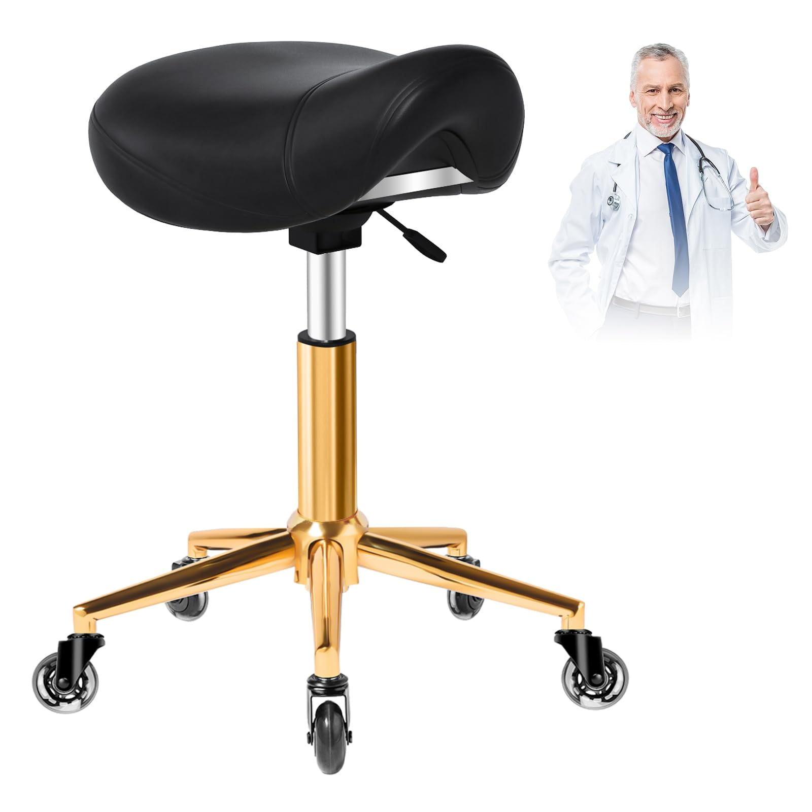 Taburete Ergonómico Yeezee Con Ruedas Y Cojín, Color Negro