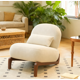 thumbnail image 1 of Silla de acento linda con patas de madera maciza, silla de salón de cuero falso con cojín suave, 1 of 5