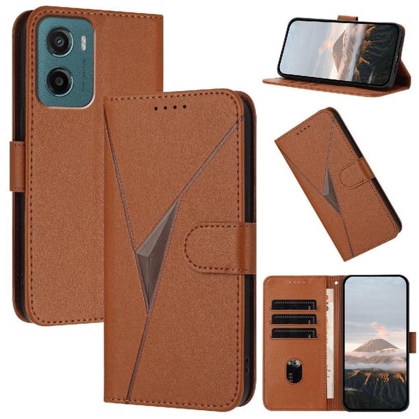 Funda Cartera Fibra de Carbono para Motorola MOTO G05 con Soporte y Cierre Magnético Marrón