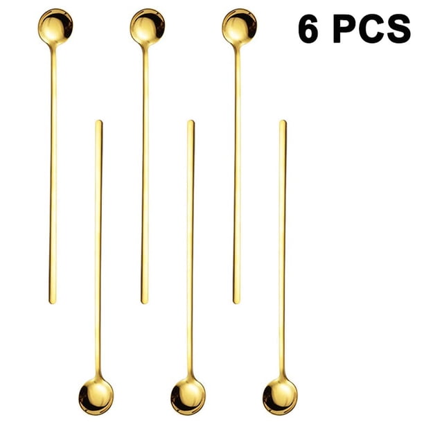 6 cucharas de mango largo para mezclar, de acero inoxidable de 9,45 pulgadas, para té helado, café, helado y cócteles.