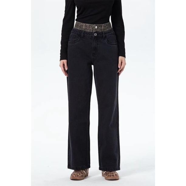 Jeans Mujer Cintura Calce Recto Negro