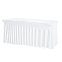 Xusx111 - Mantel De Mesa Rectángulo Blanco De 4 Pies Con Falda De Mesa Elástica - Cubierta De Mesa Ajustada De Estiramiento De Spandex Sin Arrugas Para La Boda De La Fiesta De Cumpleaños Del Banquete