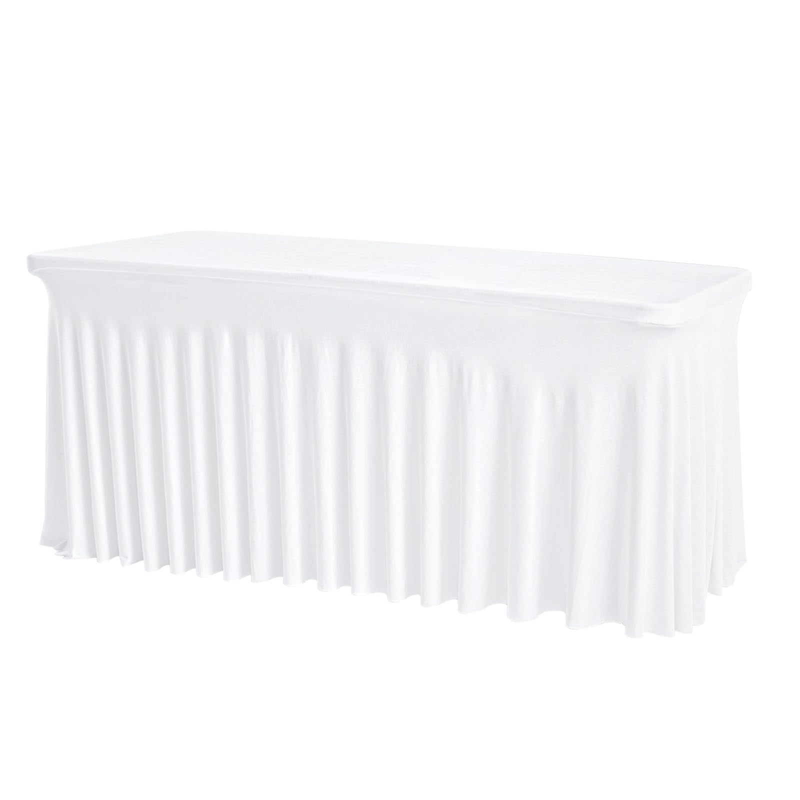 Xusx111 - Mantel De Mesa Rectángulo Blanco De 4 Pies Con Falda De Mesa Elástica - Cubierta De Mesa Ajustada De Estiramiento De Spandex Sin Arrugas Para La Boda De La Fiesta De Cumpleaños Del Banquete