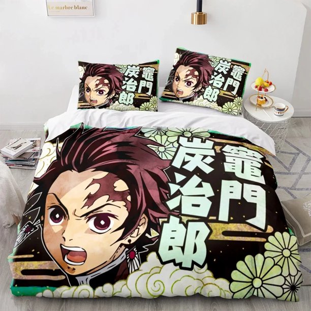 v2817 Bed Sheets Demon Slayer Bedding Set Anime Duvet Cover Pillowcases Single Twin Full Queen King Size Boys Girls Boys Gift Home Decor 3-Piece Bedding Set (1 Duvet Cover + 2 Pillow Shams) Bed Sheet
