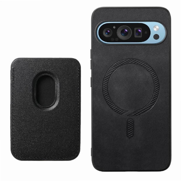 Funda de Cuero Magnética con Tarjetero para Google Pixel 9 Pro XL Cubierta Delgada Negro