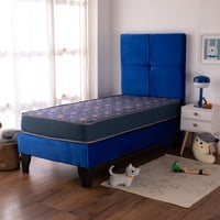 Colbox - Cama Europea Af Tap-Azul + Respaldo Zeus 1.5 Pl Felpa Azul