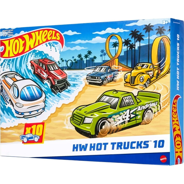 Toy Trucks Hot Wheels, paquete de 10 unidades, fundidas a presión, escala 1:64 para niños mayores de 3 años