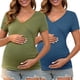 thumbnail image 1 of INSPIRE CHIC Top de Maternidad para Mujeres de Manga Corta con Cuello en V Cruzado y Fruncido Blusa de Imitación para Embarazo y Lactancia Mediana Verde Militar y Azul, 1 of 6
