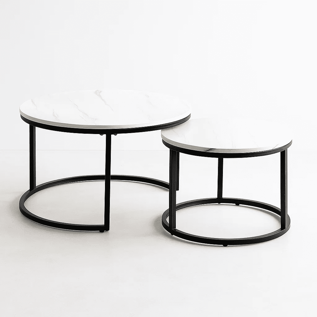 Klik Muebles - Juego De Mesas De Centro Anidadas - Diseño De Marmol Con Base Negra