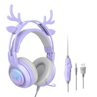 Magideal - Auriculares Para Juegos Con Cable Cancelación De Ruido Auriculares Con Astas Desmontables Auriculares Para Juegos De Computadora Para Computadora Violeta
