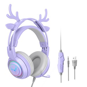 Magideal - Auriculares Para Juegos Con Cable Cancelación De Ruido Auriculares Con Astas Desmontables Auriculares Para Juegos De Computadora Para Computadora Violeta