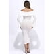 thumbnail image 3 of Saronite Vestido Midi de Tela con Volantes, Hombros Descubiertos y Mangas Acampanadas, Blanco (para Mujer), 3 of 4