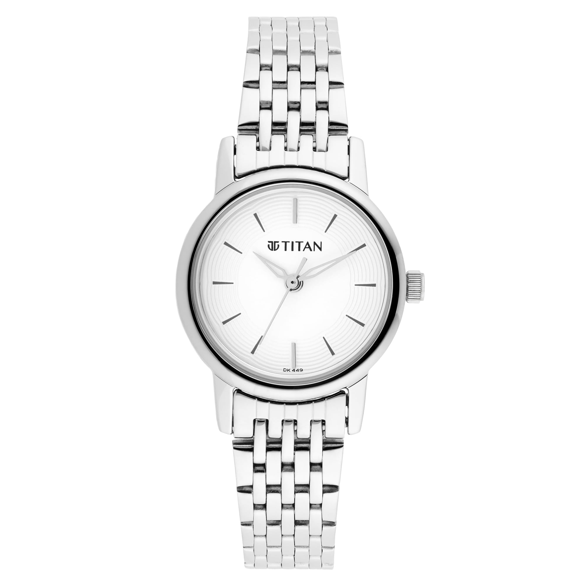 Reloj Titan Quartz Analógico Con Esfera Plateada Y Correa Metálica Para Mujer