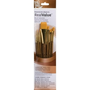 Set 7 Pinceles Princeton Mango Corto Pelo Taklon Dorado