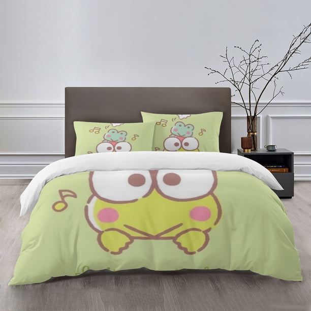 KEROKERO KEROPPI Bedding Sets Bed Cartoon Duvet Cover Lightweight 3 Piece Bet Sets for Kids Boys Girls