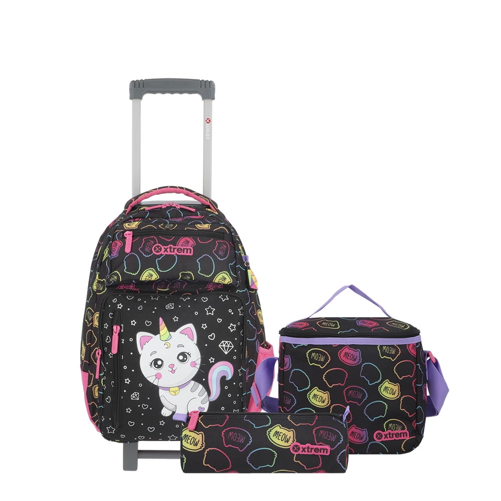 Pack Mochila Con Ruedas Xtrem Run 5xt Gato Negro