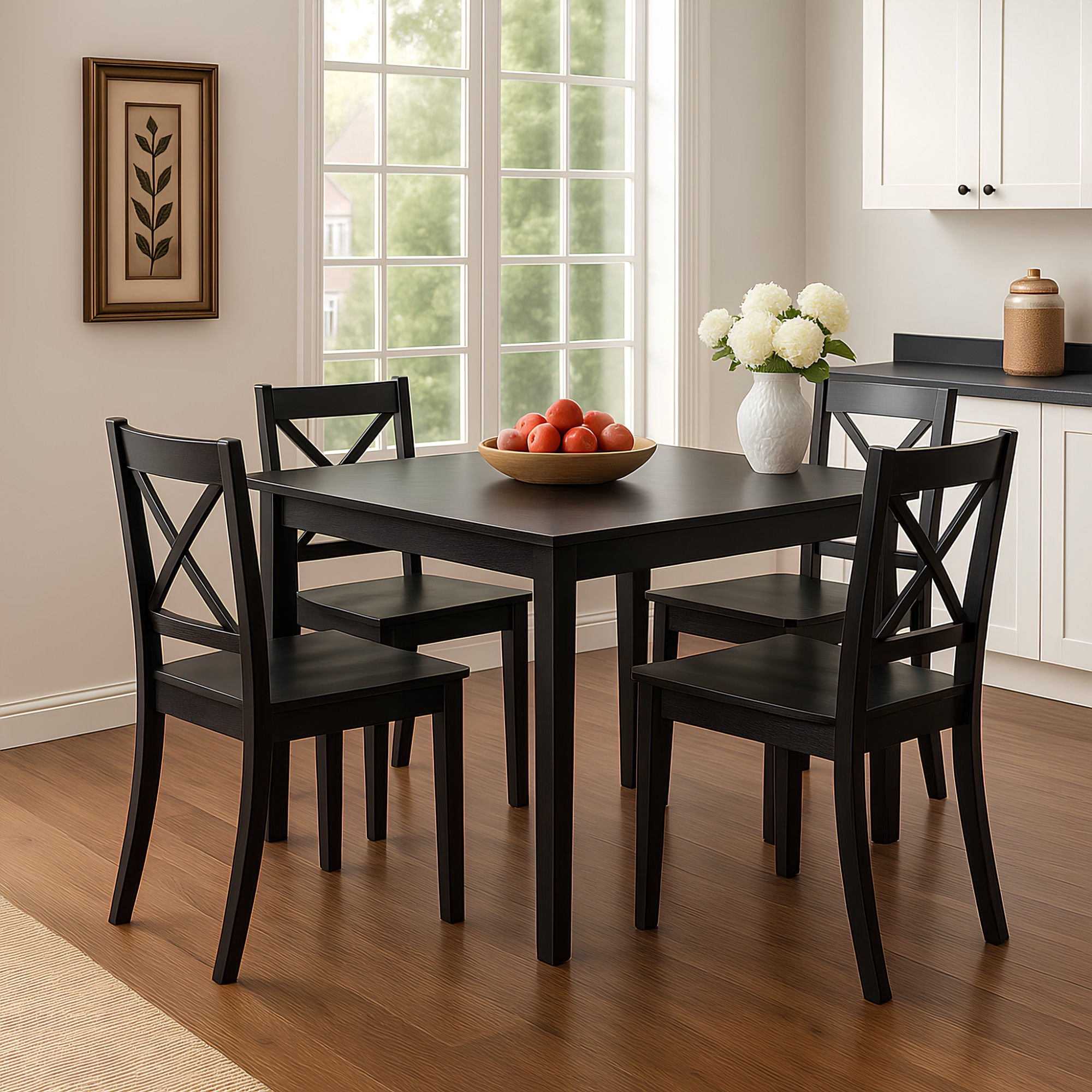 Mainstays - Comedor Rectangular + 4 Sillas Negro Metal-Mdf