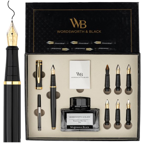 Set de Plumas de Caligrafía Wordsworth & Black – 6 Puntas Negras