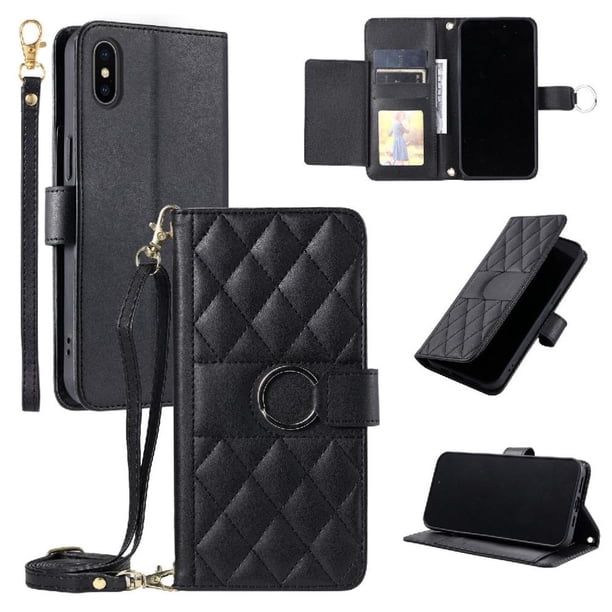 Funda tipo billetera FOXDOCK para iPhone X – Tapa abatible con correa para mujer