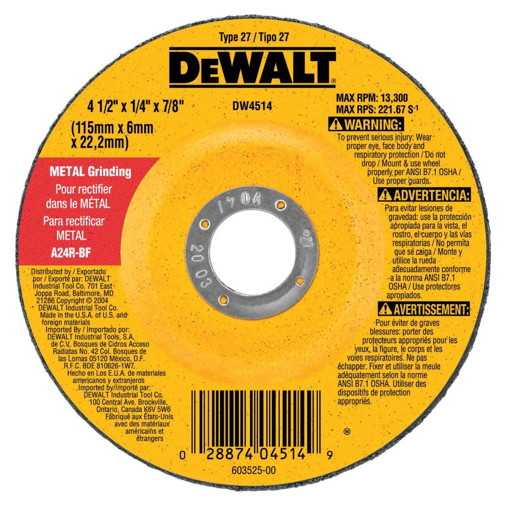 Muela Abrasiva Dewalt Dw4719 7"" Metal Uso General