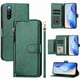 thumbnail image 1 of Funda tipo cartera para SONY Xperia 10 IV con bolsillo con cremallera, tarjetero, soporte, correa para la muñeca y tapa de cuero verde, 1 of 5