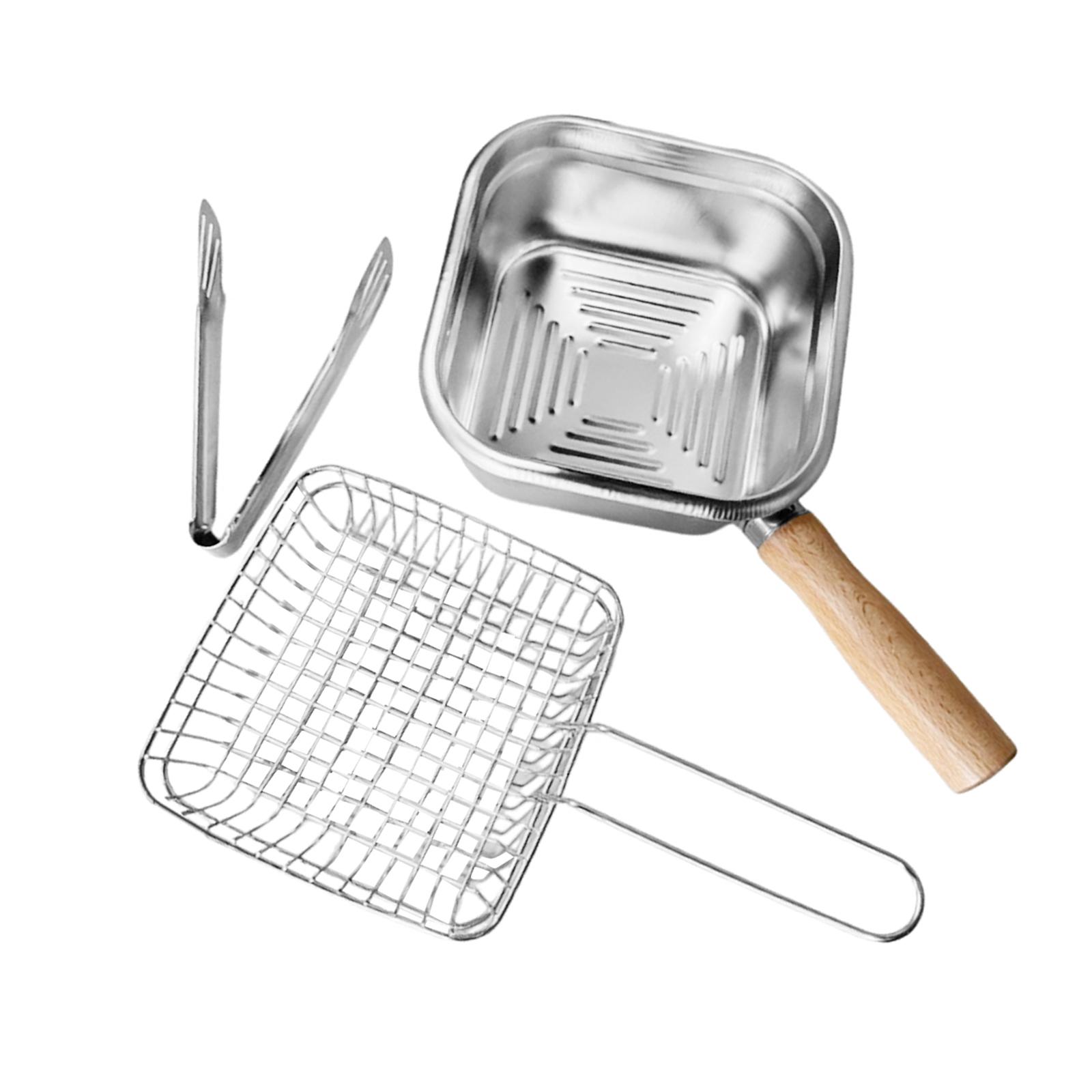 Magideal - Freidora Pequeña Con Cesta Para Exteriores, Multiusos, Cuadrada, Con Pinzas Para Alimentos, Mango De Fácil Agarre Para Pollo, Patatas Fritas, Verduras