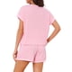 thumbnail image 3 of INSPIRE CHIC Conjunto de Pijama a Rayas para Mujer, Camiseta de Manga Corta con Cuello Redondo y Pantalones Cortos, 2 Piezas de Ropa de Estar con Bolsillos, Talla S, Rosa, 3 of 6