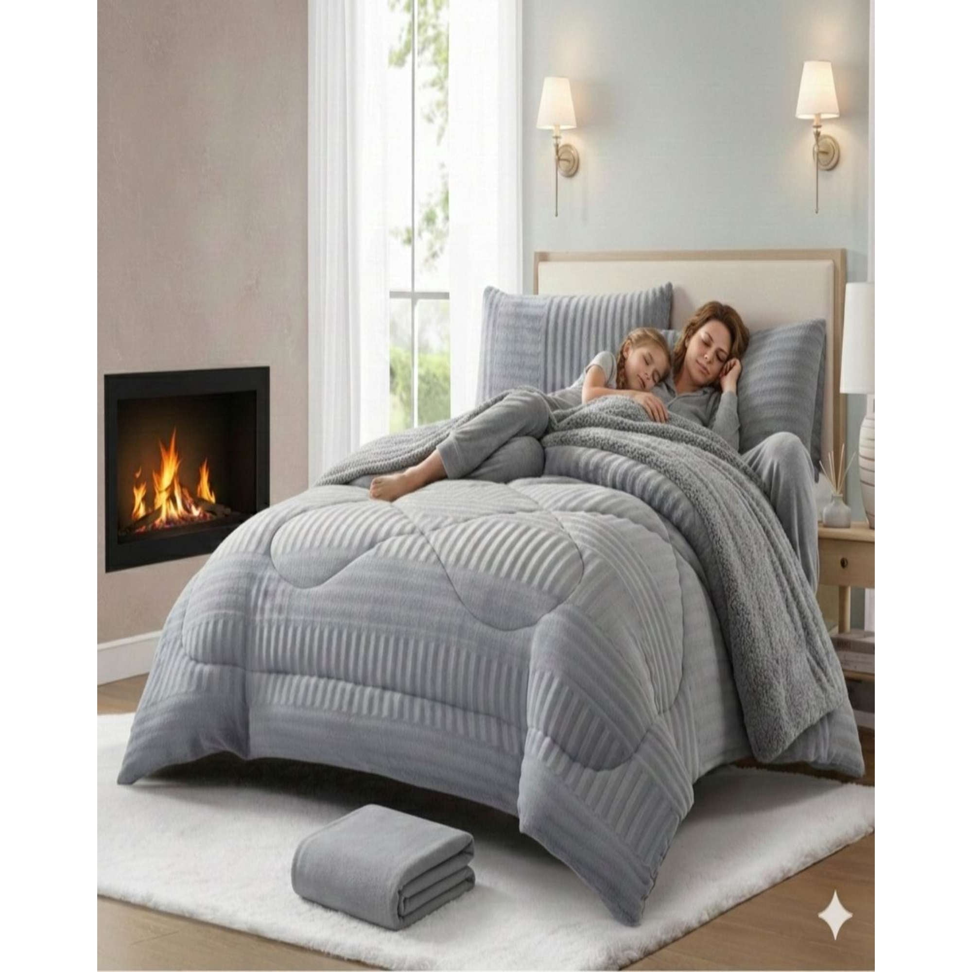 Mylhogar - Set Cubrecama Chiporro Más Sábana Polar King Premium