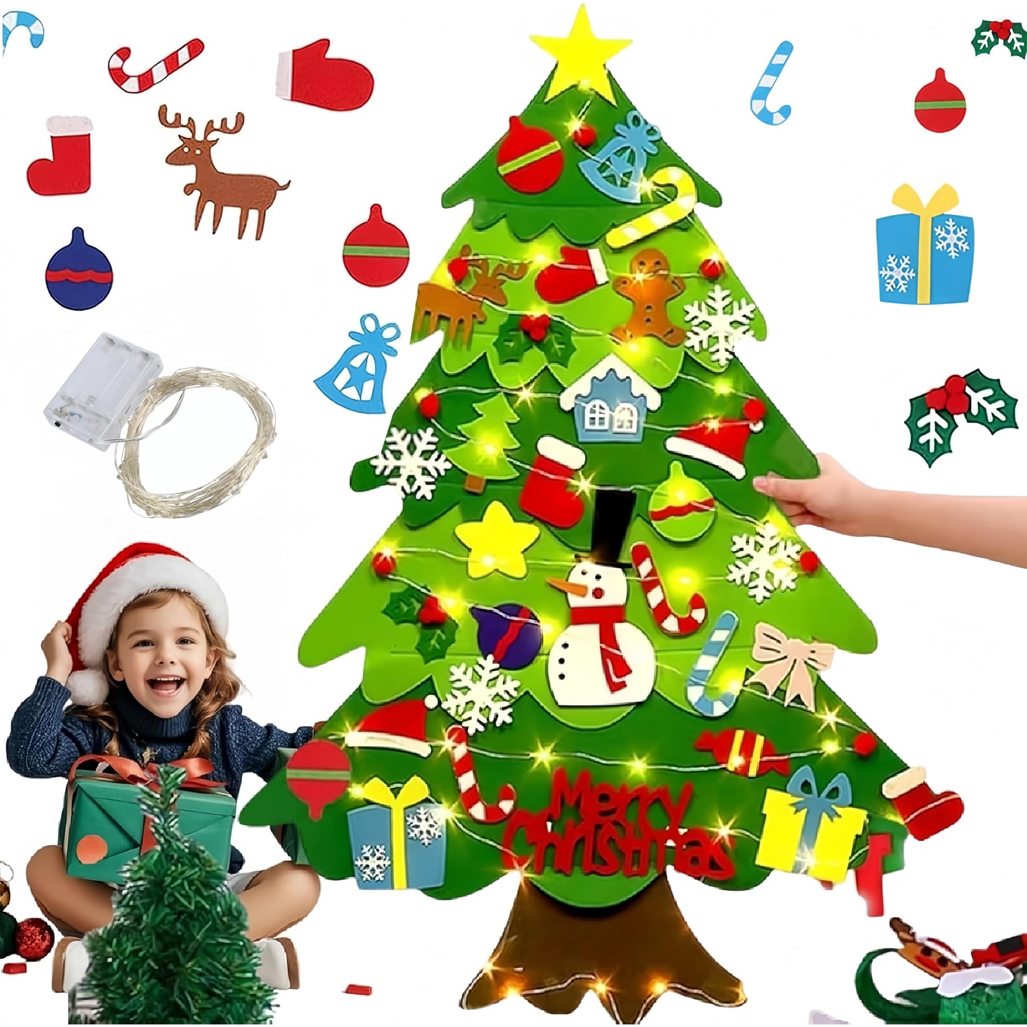 Árbol De Navidad De Fieltro Gzso Montessori Con Luces Para Niños Pequeños