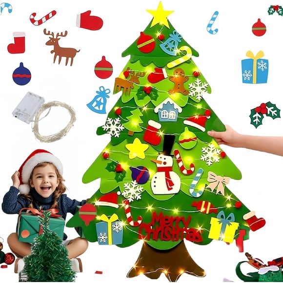 Árbol de Navidad de fieltro GZSO Montessori con luces para niños pequeños