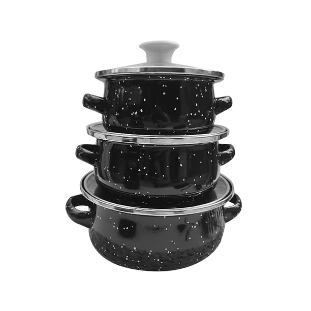 Juego de 3 mini ollas esmaltadas para el hogar, ollas de cocina profundas y resistentes, ollas para cocinar, ollas pequeñas esmaltadas para comedor y negro