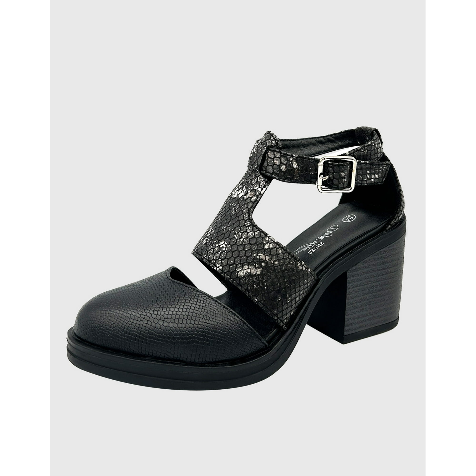 Danicolle Calzado - Sandalia Para Mujer Con Taco Y Hebilla Negro