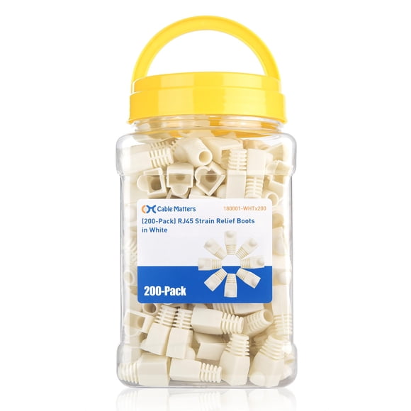 Cable Matters - Paquete de 200 botas de alivio de tensión RJ45 blancas 6.5 mm