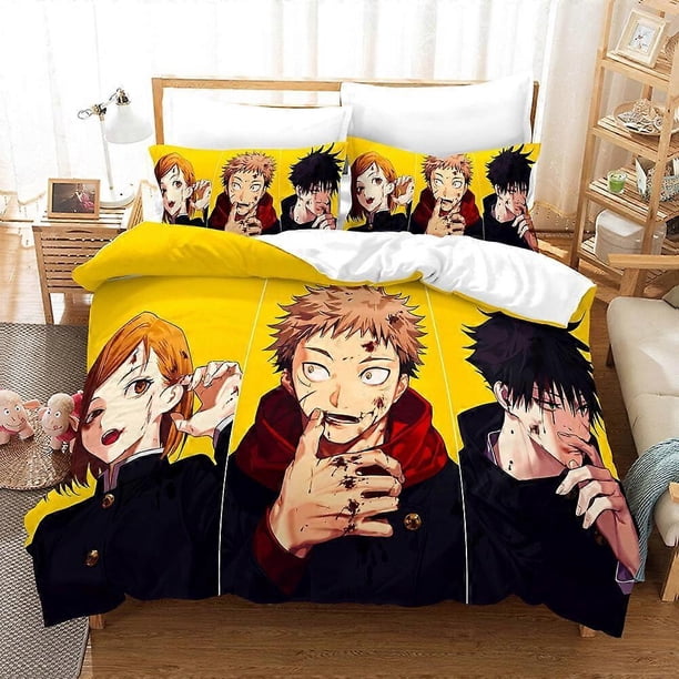 Juego de ropa de cama Jujuu isen - Cómodo y ligero. Juego de ropa de cama de 3 piezas con estampado de dibujos animados (disponible en varios tamaños).