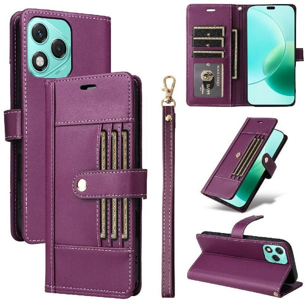 FOXDOCK Funda tipo Cartera para Honor 400 Lite – Cubierta de Cuero PU con Múltiples Ranuras, Bolsillo para Efectivo y Correa de Muñeca