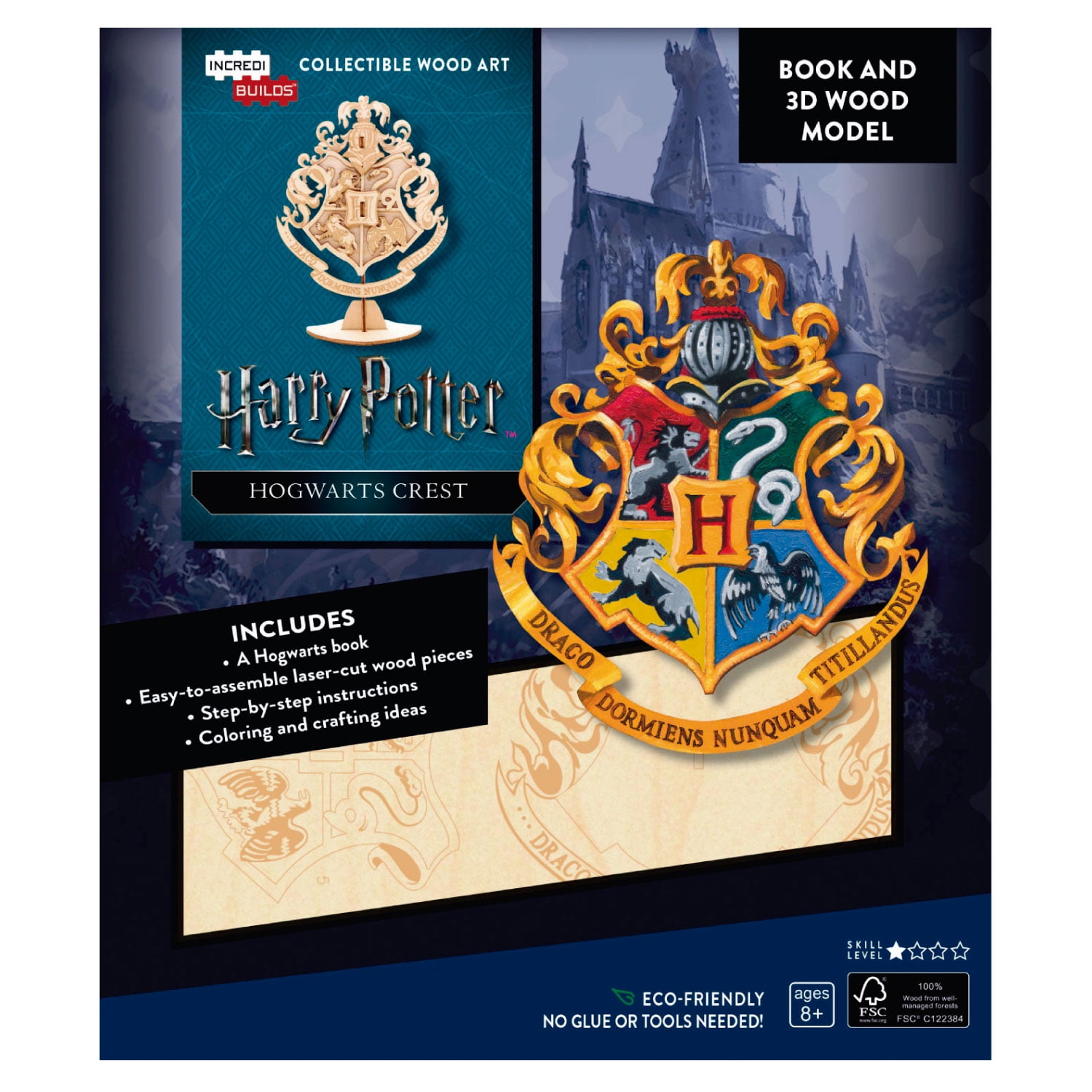 Insight - Harry Potter Hogwarts Crest Libro Y Modelo Armable En Madera