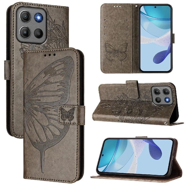 Funda cartera mariposa para Motorola Moto G17 con soporte y ranuras para tarjetas Gris