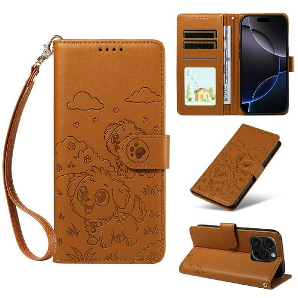 Funda Billetera FOXDOCK Compatible con iPhone 16 Pro, Diseño Perrito Tierno, Ranuras para Tarjetas y Soporte Plegable