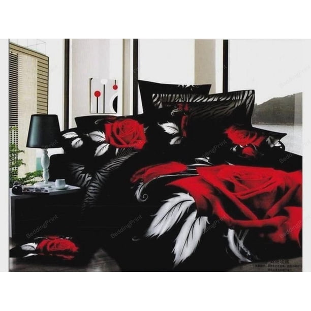 Red Rose Printed Quilt Duvet Cover Set Pillowcase Home Textiles Kids3-Piece Bedding Set