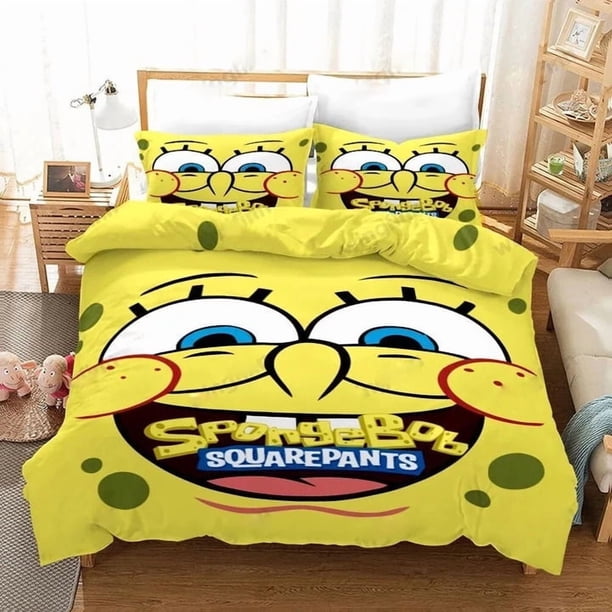 SpongeBob SquarePants Face Full Bedding Duvet Cover Set 3-Piece Bedding Set (1 Duvet Cover + 2 Pillow Shams)