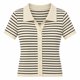thumbnail image 2 of Polera Mujer Tejida A Rayas Cuello Camisero Con Botones beige Talla Única, 2 of 3